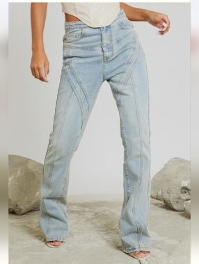 Pretty Little Thing Vintage Seam Light Blue Flared Jeans